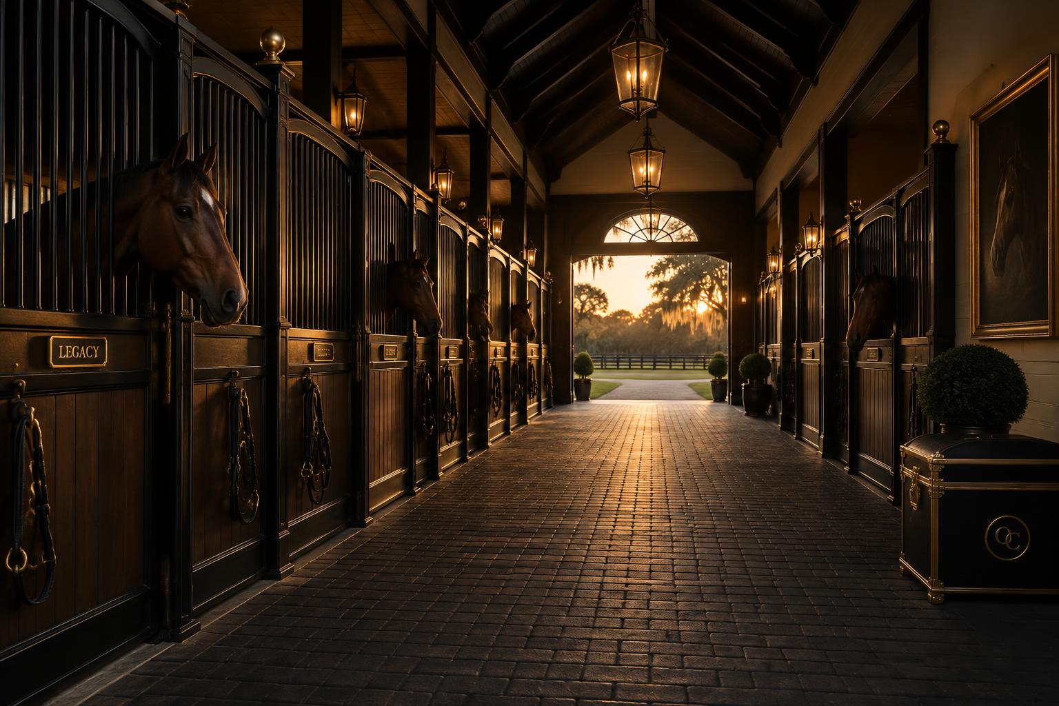 GoldMark Farm barn aisle with stalls under soaring ceilings